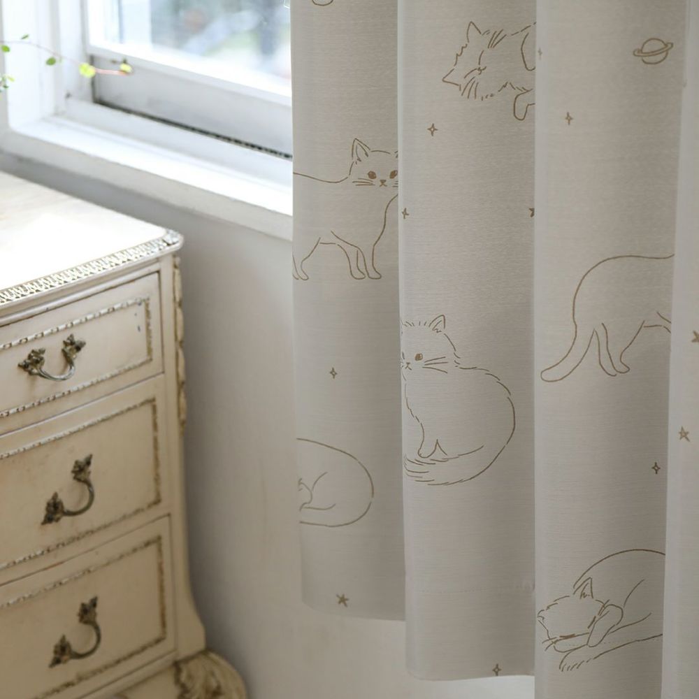 スヤネコ】選べる2色 遮光2級 洗濯可 猫柄 ドレープカーテン