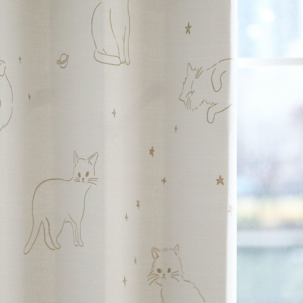スヤネコ】選べる2色 遮光2級 洗濯可 猫柄 ドレープカーテン