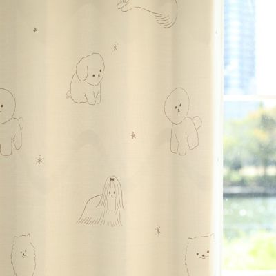 【ユルットイヌ】 遮光2級 洗濯可 犬柄 ドレープカーテン