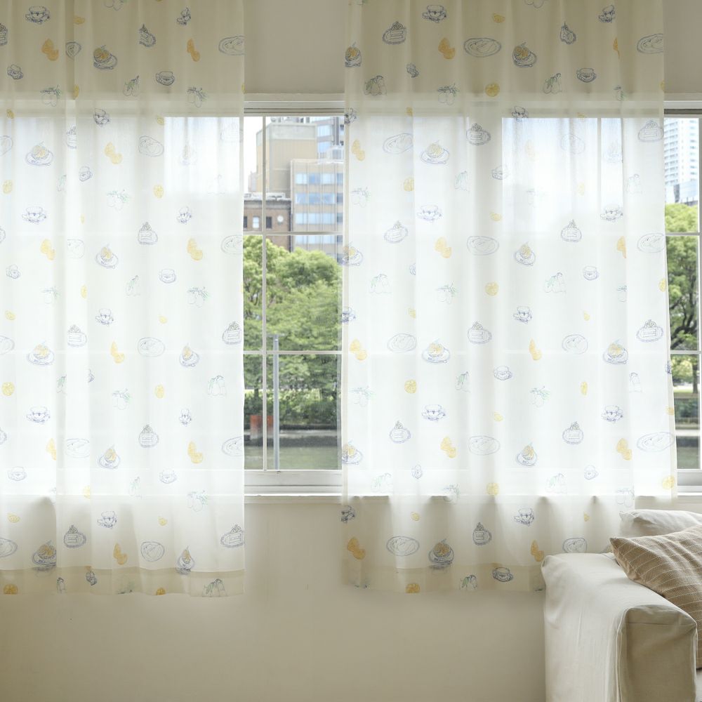 シトロン】洗濯可 ケーキ柄 レモン柄 レースカーテン | おしゃれな