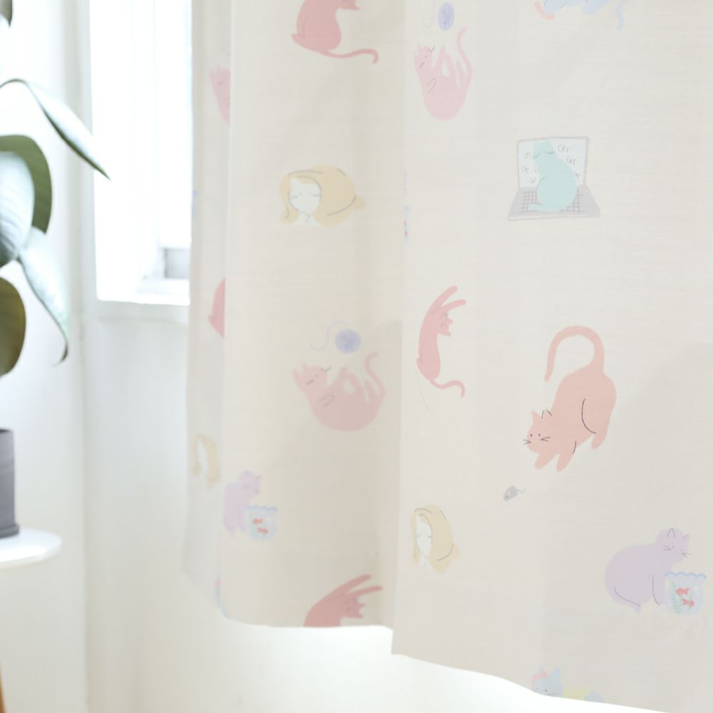 ステラキャット】 遮光1級 遮光2級 洗濯可 猫柄 ドレープカーテン