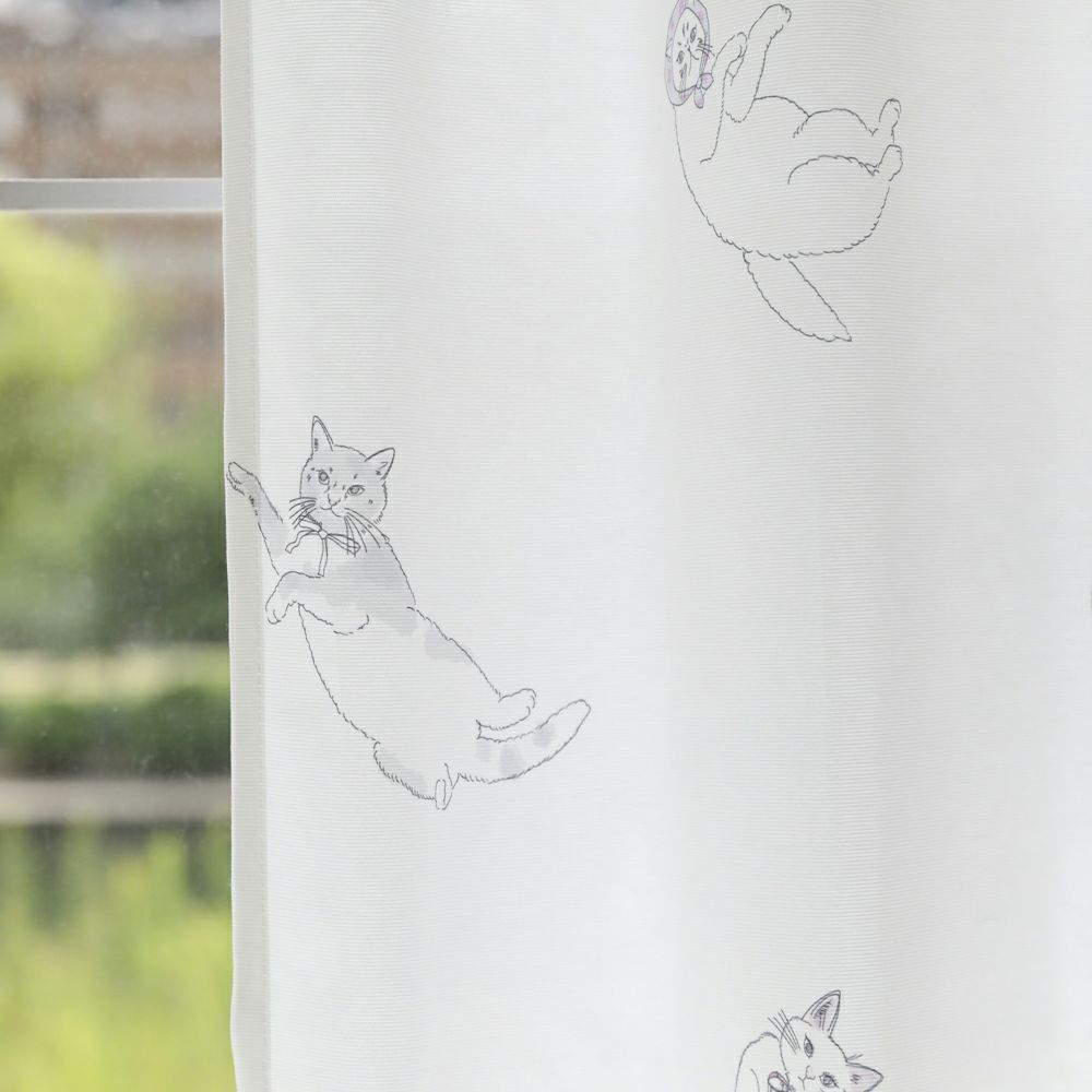 オメカシネコレース】 洗濯可 UVカット 遮熱 保温 遮像 洗濯可 猫柄